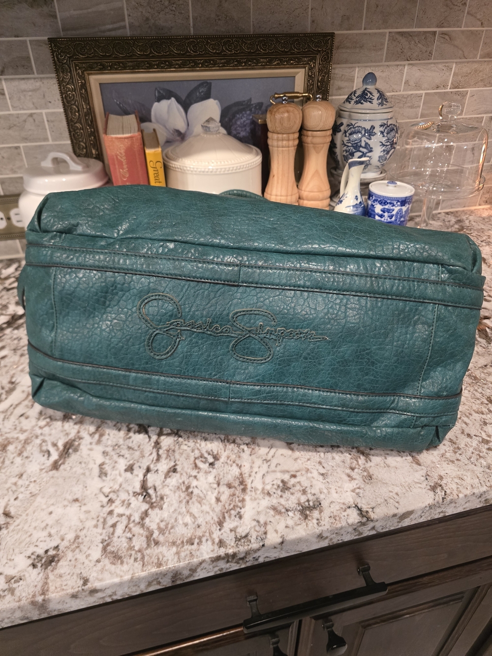 Jessica Simpson Teal Satchel with Gold Hardware - Picture 5 of 7